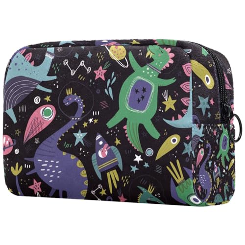 Süße Dinosaurier-Kosmetiktasche für Damen, Reise-Kulturbeutel, groß, Make-up, praktische Tasche, Organizer-Tasche mit Reißverschluss, multi, 18.5x7.5x13cm/7.3x3x5.1in, Kulturbeutel von VAPOKF