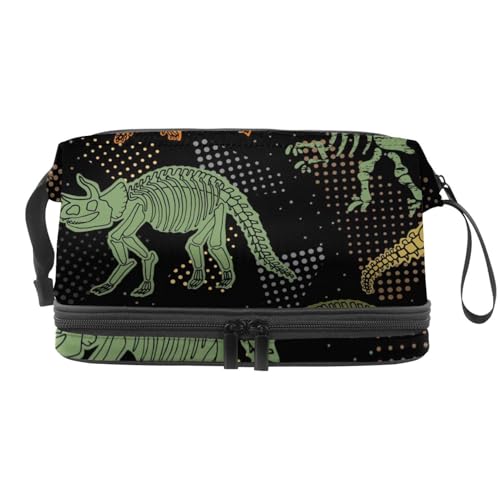 Tyrannosaur Dinosaurier Skelett Knochen Doppellagige Kosmetiktasche für Frauen und Mädchen Reise Kulturbeutel Make-up Praktische Tasche Organizer Tasche mit Pinselfach, multi, 27x15x14 cm/10.6x5.9x5.5 von VAPOKF