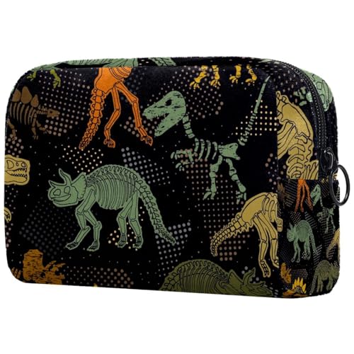Tyrannosaur Kosmetiktasche mit Dinosaurier-Skelettknochen für Damen, Reise-Kulturbeutel, groß, Make-up, praktische Tasche, Organizer-Tasche mit Reißverschluss, multi, 18.5x7.5x13cm/7.3x3x5.1in, von VAPOKF