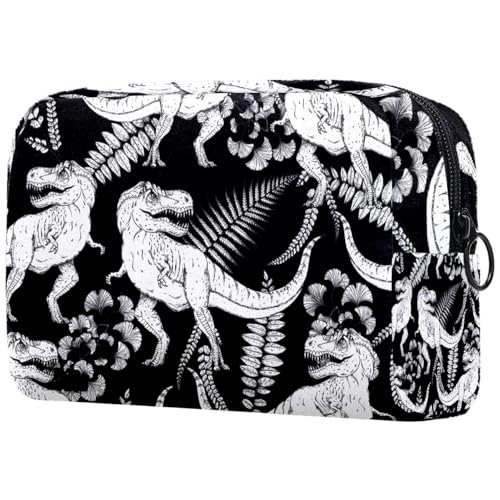 Tyrannosaurer Kosmetiktasche für Damen, Dinosaurier-Skelett, tropisches Blatt, Reise-Kulturbeutel, groß, Make-up, praktische Tasche, Organizer-Tasche mit Reißverschluss, multi, von VAPOKF