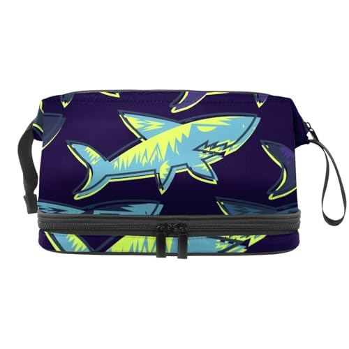 Underwater Grunge Shark Doppelschichtige Kosmetiktasche für Damen und Mädchen, Reise-Kulturbeutel, Make-up, praktische Tasche, Organizer-Tasche mit Pinselfach, multi, 27x15x14 cm/10.6x5.9x5.5 in, Underwater Grunge Shark Doppelschichtige Kosmetiktasche für Damen und Mädchen, Reise-Kulturbeutel, Make-up, praktische Tasche, Organizer-Tasche mit Pinselfach, multi, 27x15x14 cm/10.6x5.9x5.5 in, von VAPOKF