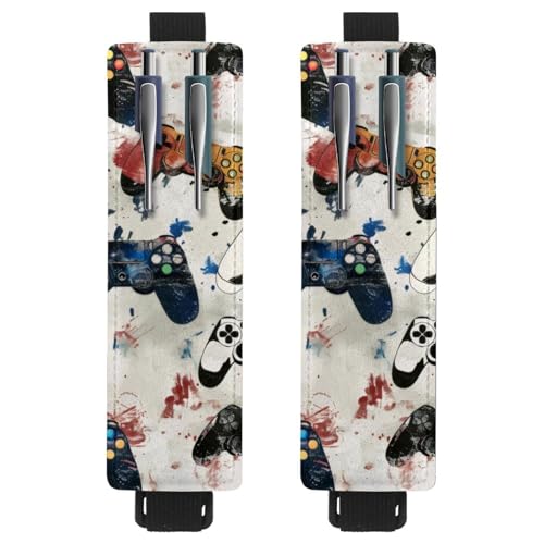 VAPOKF 2 Stück Verstellbarer Gummiband-Stifthalter für Notebook, PU-Leder-Stifthalter, Stifteetui für Hardcover-Journals, Bücher, Planer, Ordner, Tablets - Grunge Gamepad Joysticks VAPOKF 2 Stück Verstellbarer Gummiband-Stifthalter für Notebook, PU-Leder-Stifthalter, Stifteetui für Hardcover-Journals, Bücher, Planer, Ordner, Tablets - Grunge Gamepad Joysticks von VAPOKF