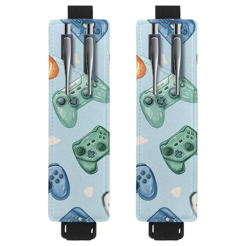VAPOKF 2 Stück Verstellbarer Gummiband-Stifthalter für Notebook, PU-Leder-Stifthalter, Stifteetui für Hardcover-Journals, Bücher, Planer, Ordner, Tablets - Grunge Gamepad Joysticks von VAPOKF