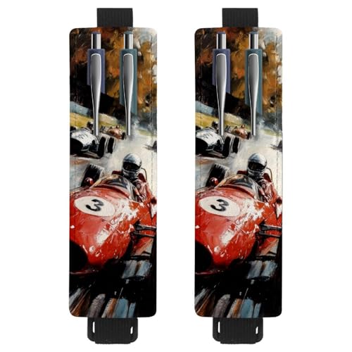 VAPOKF 2 Stück Verstellbarer Gummiband-Stifthalter für Notizbuch, PU-Leder-Stifthalter, Stifteetui für Hardcover-Journals, Bücher, Planer, Ordner, Tablets – Autorennen von VAPOKF