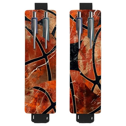 VAPOKF 2 Stück Verstellbarer Gummiband-Stifthalter für Notizbuch, PU-Leder-Stifthalter, Stifteetui für Hardcover-Journals, Bücher, Planer, Ordner, Tablets – Basketball von VAPOKF