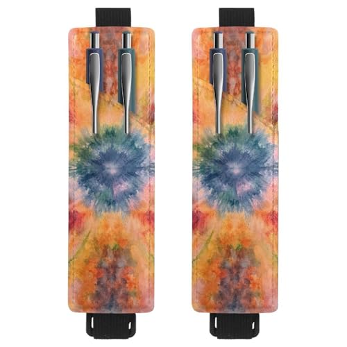 VAPOKF 2 Stück Verstellbarer Gummiband-Stifthalter für Notizbuch, PU-Leder-Stifthalter, Stifteetui für Hardcover-Journals, Bücher, Planer, Ordner, Tablets - Batikdruck von VAPOKF