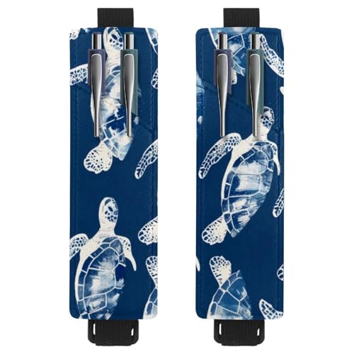 VAPOKF 2 Stück Verstellbarer Gummiband-Stifthalter für Notizbuch, PU-Leder-Stifthalter, Stifteetui für Hardcover Journals, Bücher, Planer, Ordner, Tablets - Blaue Meeresschildkröten von VAPOKF