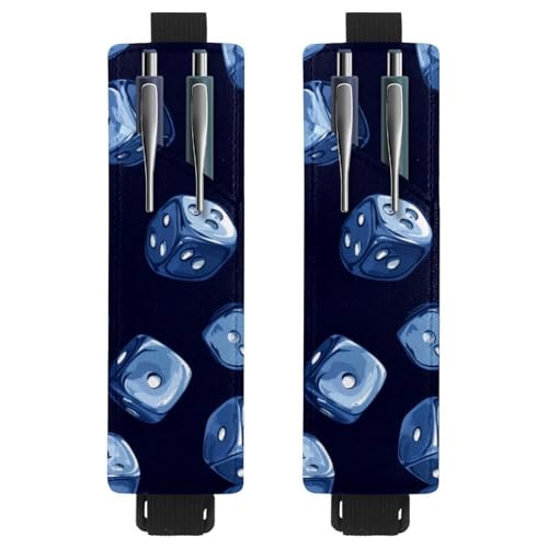 VAPOKF 2 Stück Verstellbarer Gummiband-Stifthalter für Notizbuch, PU-Leder-Stifthalter, Stifteetui für Hardcover-Journals, Bücher, Planer, Ordner, Tablets - Blaue Würfel von VAPOKF