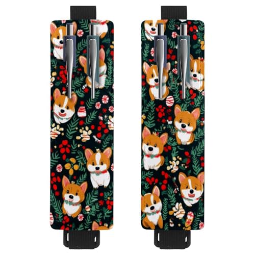 VAPOKF 2 Stück Verstellbarer Gummiband-Stifthalter für Notizbuch, PU-Leder-Stifthalter, Stifteetui für Hardcover-Journals, Bücher, Planer, Ordner, Tablets - Cartoon Corgi Dogs Weihnachten von VAPOKF