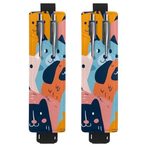 VAPOKF 2 Stück Verstellbarer Gummiband-Stifthalter für Notizbuch, PU-Leder-Stifthalter, Stifteetui für Hardcover Journals, Bücher, Planer, Ordner, Tablets - Cartoon-Katzen und Hunde VAPOKF 2 Stück Verstellbarer Gummiband-Stifthalter für Notizbuch, PU-Leder-Stifthalter, Stifteetui für Hardcover Journals, Bücher, Planer, Ordner, Tablets - Cartoon-Katzen und Hunde von VAPOKF