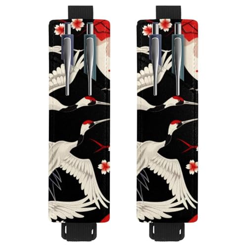 VAPOKF 2 Stück Verstellbarer Gummiband-Stifthalter für Notizbuch, PU-Leder-Stifthalter, Stifteetui für Hardcover Journals, Bücher, Planer, Ordner, Tablets - Cherry Cranes Red Sun von VAPOKF