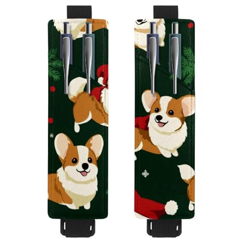 VAPOKF 2 Stück Verstellbarer Gummiband-Stifthalter für Notizbuch, PU-Leder-Stifthalter, Stifteetui für Hardcover-Journals, Bücher, Planer, Ordner, Tablets - Corgi Dogs Christmas von VAPOKF
