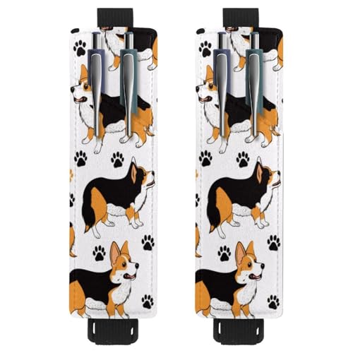 VAPOKF 2 Stück Verstellbarer Gummiband-Stifthalter für Notizbuch, PU-Leder-Stifthalter, Stifteetui für Hardcover Journals, Bücher, Planer, Ordner, Tablets - Corgi Hund und Fußabdrücke VAPOKF 2 Stück Verstellbarer Gummiband-Stifthalter für Notizbuch, PU-Leder-Stifthalter, Stifteetui für Hardcover Journals, Bücher, Planer, Ordner, Tablets - Corgi Hund und Fußabdrücke von VAPOKF