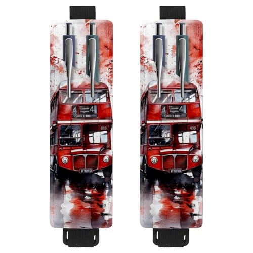 VAPOKF 2 Stück Verstellbarer Gummiband-Stifthalter für Notizbuch, PU-Leder-Stifthalter, Stifteetui für Hardcover-Journals, Bücher, Planer, Ordner, Tablets - Doppeldecker roter Bus VAPOKF 2 Stück Verstellbarer Gummiband-Stifthalter für Notizbuch, PU-Leder-Stifthalter, Stifteetui für Hardcover-Journals, Bücher, Planer, Ordner, Tablets - Doppeldecker roter Bus von VAPOKF