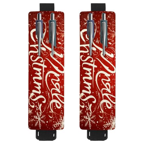 VAPOKF 2 Stück Verstellbarer Gummiband-Stifthalter für Notizbuch, PU-Leder-Stifthalter, Stifteetui für Hardcover Journals, Bücher, Planer, Ordner, Tablets - Frohe Weihnachten Schneeflocken Rot von VAPOKF