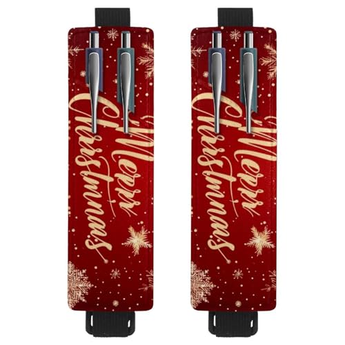 VAPOKF 2 Stück Verstellbarer Gummiband-Stifthalter für Notizbuch, PU-Leder-Stifthalter, Stifteetui für Hardcover Journals, Bücher, Planer, Ordner, Tablets - Frohe Weihnachten Schneeflocken von VAPOKF