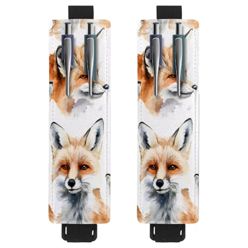 VAPOKF 2 Stück Verstellbarer Gummiband-Stifthalter für Notizbuch, PU-Leder-Stifthalter, Stifteetui für Hardcover Journals, Bücher, Planer, Ordner, Tablets - Füchse von VAPOKF