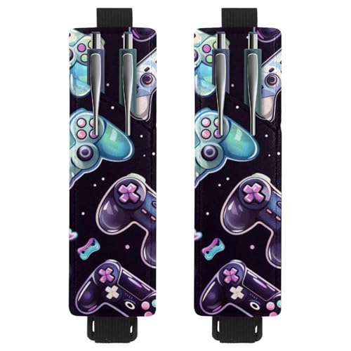 VAPOKF 2 Stück Verstellbarer Gummiband-Stifthalter für Notizbuch, PU-Leder-Stifthalter, Stifteetui für Hardcover-Journals, Bücher, Planer, Ordner, Tablets – Game-Controller von VAPOKF
