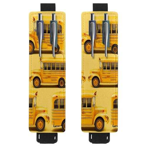VAPOKF 2 Stück Verstellbarer Gummiband-Stifthalter für Notizbuch, PU-Leder-Stifthalter, Stifteetui für Hardcover-Journals, Bücher, Planer, Ordner, Tablets - Gelb Auto Bus VAPOKF 2 Stück Verstellbarer Gummiband-Stifthalter für Notizbuch, PU-Leder-Stifthalter, Stifteetui für Hardcover-Journals, Bücher, Planer, Ordner, Tablets - Gelb Auto Bus von VAPOKF