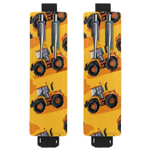 VAPOKF 2 Stück Verstellbarer Gummiband-Stifthalter für Notizbuch, PU-Leder-Stifthalter, Stifteetui für Hardcover-Journals, Bücher, Planer, Ordner, Tablets - Gelb Bauernhoftraktoren von VAPOKF