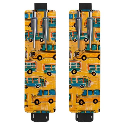 VAPOKF 2 Stück Verstellbarer Gummiband-Stifthalter für Notizbuch, PU-Leder-Stifthalter, Stifteetui für Hardcover-Journals, Bücher, Planer, Ordner, Tablets - Gelb lackierter Bus VAPOKF 2 Stück Verstellbarer Gummiband-Stifthalter für Notizbuch, PU-Leder-Stifthalter, Stifteetui für Hardcover-Journals, Bücher, Planer, Ordner, Tablets - Gelb lackierter Bus von VAPOKF