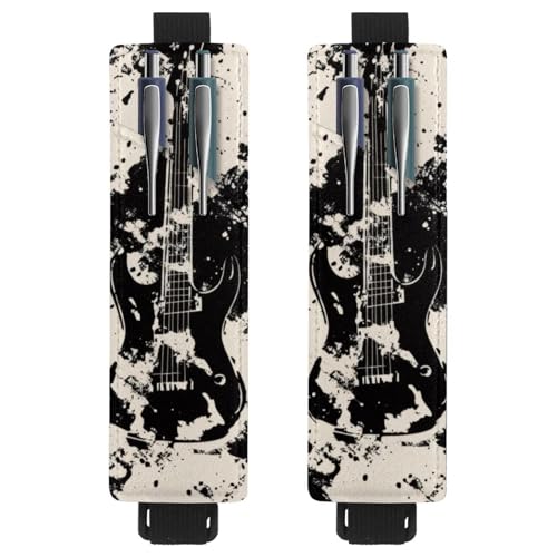 VAPOKF 2 Stück Verstellbarer Gummiband-Stifthalter für Notizbuch, PU-Leder-Stifthalter, Stifteetui für Hardcover-Journals, Bücher, Planer, Ordner, Tablets - Gitarre von VAPOKF