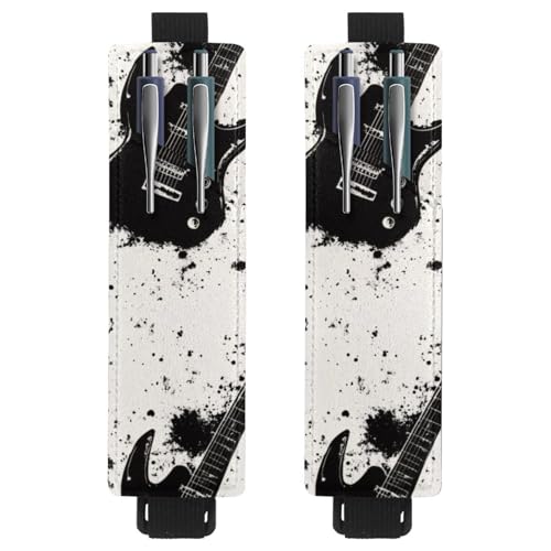 VAPOKF 2 Stück Verstellbarer Gummiband-Stifthalter für Notizbuch, PU-Leder-Stifthalter, Stifteetui für Hardcover-Journals, Bücher, Planer, Ordner, Tablets - Grunge Black Guitar von VAPOKF
