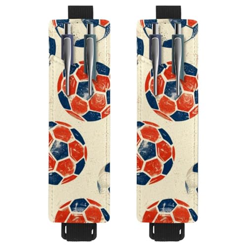 VAPOKF 2 Stück Verstellbarer Gummiband-Stifthalter für Notizbuch, PU-Leder-Stifthalter, Stifteetui für Hardcover-Journals, Bücher, Planer, Ordner, Tablets - Grunge Footballs von VAPOKF