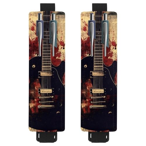 VAPOKF 2 Stück Verstellbarer Gummiband-Stifthalter für Notizbuch, PU-Leder-Stifthalter, Stifteetui für Hardcover-Journals, Bücher, Planer, Ordner, Tablets - Grunge Gitarre von VAPOKF