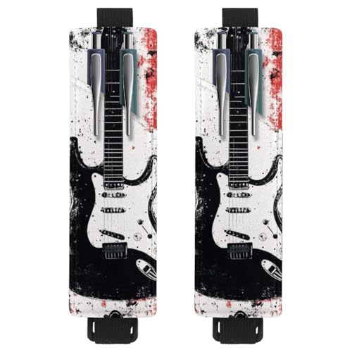 VAPOKF 2 Stück Verstellbarer Gummiband-Stifthalter für Notizbuch, PU-Leder-Stifthalter, Stifteetui für Hardcover-Journals, Bücher, Planer, Ordner, Tablets - Grunge Gitarre von VAPOKF
