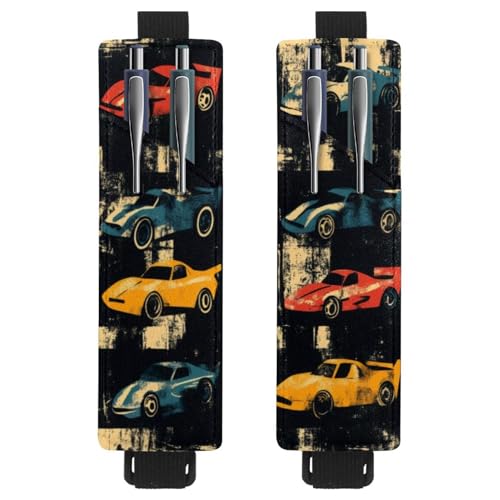 VAPOKF 2 Stück Verstellbarer Gummiband-Stifthalter für Notizbuch, PU-Leder-Stifthalter, Stifteetui für Hardcover-Journals, Bücher, Planer, Ordner, Tablets - Grunge Racing Cars von VAPOKF