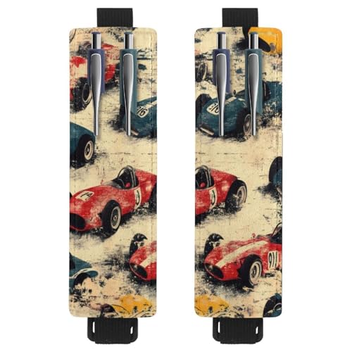 VAPOKF 2 Stück Verstellbarer Gummiband-Stifthalter für Notizbuch, PU-Leder-Stifthalter, Stifteetui für Hardcover-Journals, Bücher, Planer, Ordner, Tablets - Grunge Racing Cars von VAPOKF
