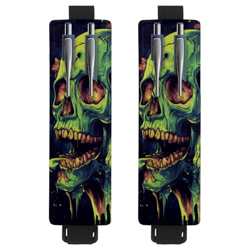 VAPOKF 2 Stück Verstellbarer Gummiband-Stifthalter für Notizbuch, PU-Leder-Stifthalter, Stifteetui für Hardcover-Journals, Bücher, Planer, Ordner, Tablets - Gruselige Zomble-Totenköpfe von VAPOKF