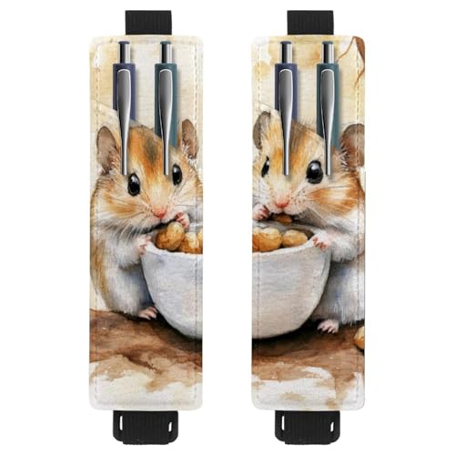 VAPOKF 2 Stück Verstellbarer Gummiband-Stifthalter für Notizbuch, PU-Leder-Stifthalter, Stifteetui für Hardcover Journals, Bücher, Planer, Ordner, Tablets - Hamster und Nüsse in Schale von VAPOKF