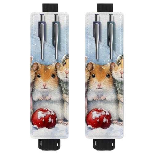VAPOKF 2 Stück Verstellbarer Gummiband-Stifthalter für Notizbuch, PU-Leder-Stifthalter, Stifteetui für Hardcover Journals, Bücher, Planer, Ordner, Tablets - Hamsterfamilie und rote Früchte von VAPOKF