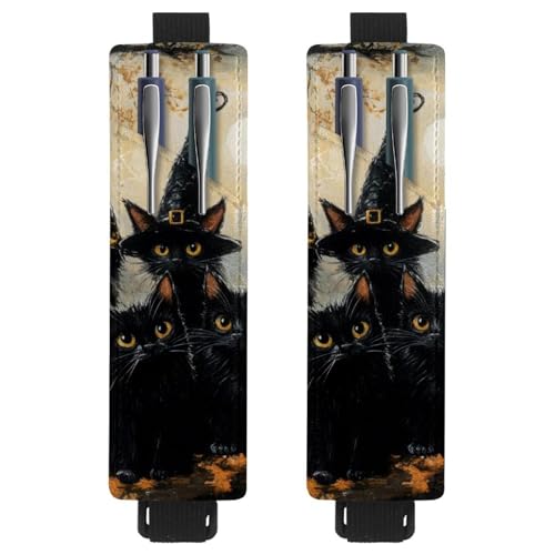 VAPOKF 2 Stück Verstellbarer Gummiband-Stifthalter für Notizbuch, PU-Leder-Stifthalter, Stifteetui für Hardcover Journals, Bücher, Planer, Ordner, Tablets - Hexenhut, schwarze Katzen, Kürbis VAPOKF 2 Stück Verstellbarer Gummiband-Stifthalter für Notizbuch, PU-Leder-Stifthalter, Stifteetui für Hardcover Journals, Bücher, Planer, Ordner, Tablets - Hexenhut, schwarze Katzen, Kürbis von VAPOKF