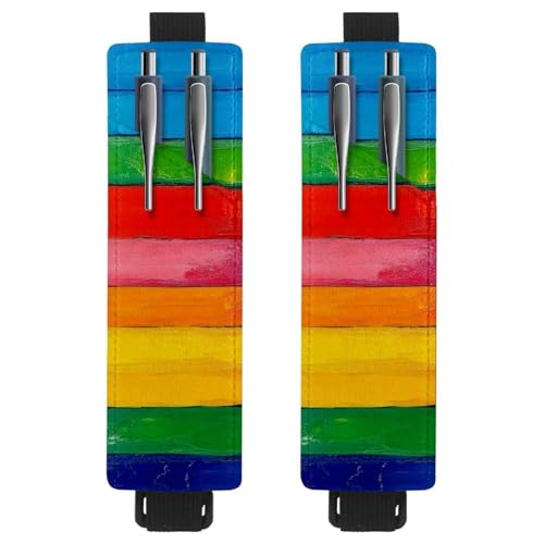 VAPOKF 2 Stück Verstellbarer Gummiband-Stifthalter für Notizbuch, PU-Leder-Stifthalter, Stifteetui für Hardcover Journals, Bücher, Planer, Ordner, Tablets - Horizontale Streifen Regenbogen von VAPOKF