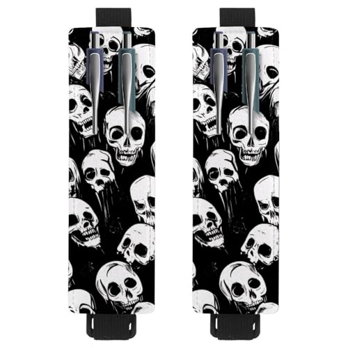 VAPOKF 2 Stück Verstellbarer Gummiband-Stifthalter für Notizbuch, PU-Leder-Stifthalter, Stifteetui für Hardcover-Journals, Bücher, Planer, Ordner, Tablets - Horror Skulls von VAPOKF