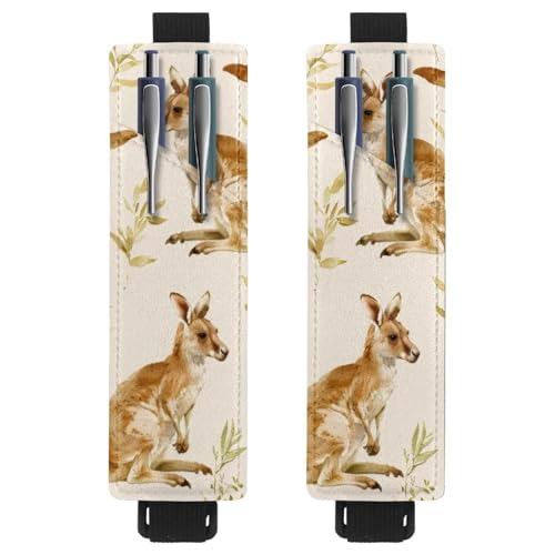 VAPOKF 2 Stück Verstellbarer Gummiband-Stifthalter für Notizbuch, PU-Leder-Stifthalter, Stifteetui für Hardcover Journals, Bücher, Planer, Ordner, Tablets - Kängurutiere von VAPOKF