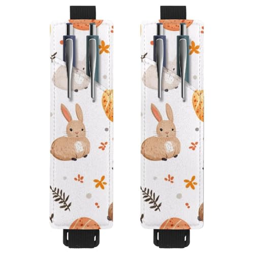 VAPOKF 2 Stück Verstellbarer Gummiband-Stifthalter für Notizbuch, PU-Leder-Stifthalter, Stifteetui für Hardcover-Journals, Bücher, Planer, Ordner, Tablets - Kleine Hasen Ostereier von VAPOKF