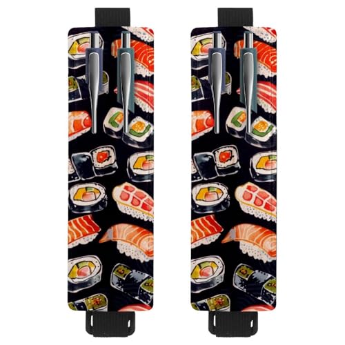 VAPOKF 2 Stück Verstellbarer Gummiband-Stifthalter für Notizbuch, PU-Leder-Stifthalter, Stifteetui für Hardcover-Journals, Bücher, Planer, Ordner, Tablets - Lachs-Sushi-Futomaki-Rolle von VAPOKF