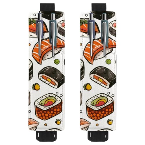 VAPOKF 2 Stück Verstellbarer Gummiband-Stifthalter für Notizbuch, PU-Leder-Stifthalter, Stifteetui für Hardcover Journals, Bücher, Planer, Ordner, Tablets - Lachs und Fischrogen Sushi-Rollen von VAPOKF