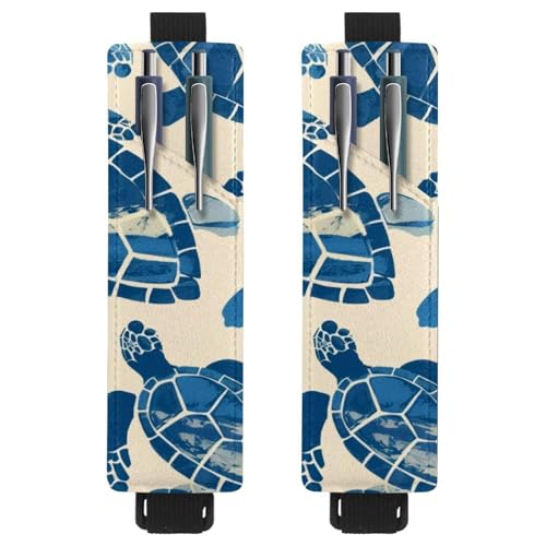 VAPOKF 2 Stück Verstellbarer Gummiband-Stifthalter für Notizbuch, PU-Leder-Stifthalter, Stifteetui für Hardcover-Journals, Bücher, Planer, Ordner, Tablets - Meeresschildkrötenmuster von VAPOKF