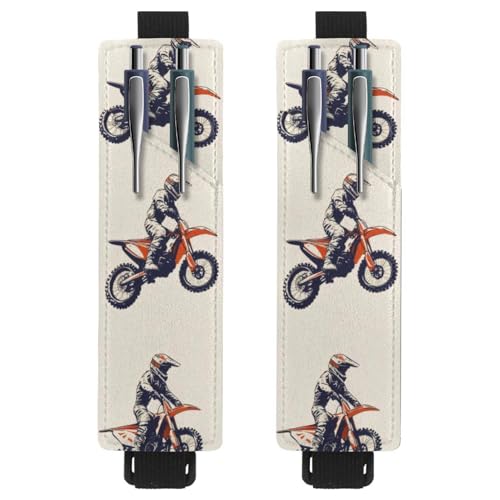 VAPOKF 2 Stück Verstellbarer Gummiband-Stifthalter für Notizbuch, PU-Leder-Stifthalter, Stifteetui für Hardcover Journals, Bücher, Planer, Ordner, Tablets - Motorcross von VAPOKF