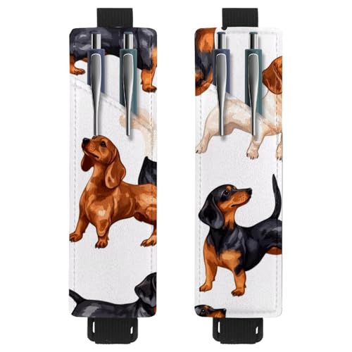 VAPOKF 2 Stück Verstellbarer Gummiband-Stifthalter für Notizbuch, PU-Leder-Stifthalter, Stifteetui für Hardcover-Journals, Bücher, Planer, Ordner, Tablets - Niedliche Wiener Dackel Hunde von VAPOKF