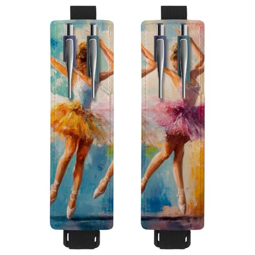VAPOKF 2 Stück Verstellbarer Gummiband-Stifthalter für Notizbuch, PU-Leder-Stifthalter, Stifteetui für Hardcover-Journals, Bücher, Planer, Ordner, Tablets - Ölgemälde Ballerinas von VAPOKF
