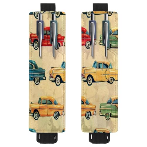 VAPOKF 2 Stück Verstellbarer Gummiband-Stifthalter für Notizbuch, PU-Leder-Stifthalter, Stifteetui für Hardcover-Journals, Bücher, Planer, Ordner, Tablets - Oldtimer von VAPOKF