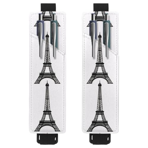VAPOKF 2 Stück Verstellbarer Gummiband-Stifthalter für Notizbuch, PU-Leder-Stifthalter, Stifteetui für Hardcover Journals, Bücher, Planer, Ordner, Tablets - Pais Eiffelturm von VAPOKF