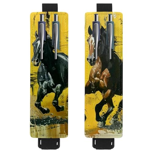 VAPOKF 2 Stück Verstellbarer Gummiband-Stifthalter für Notizbuch, PU-Leder-Stifthalter, Stifteetui für Hardcover-Journals, Bücher, Planer, Ordner, Tablets – Pferd galoppierendes Ölgemälde von VAPOKF