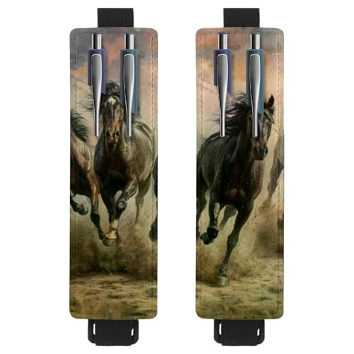 VAPOKF 2 Stück Verstellbarer Gummiband-Stifthalter für Notizbuch, PU-Leder-Stifthalter, Stifteetui für Hardcover-Journals, Bücher, Planer, Ordner, Tablets - Pferde Galoppieren von VAPOKF